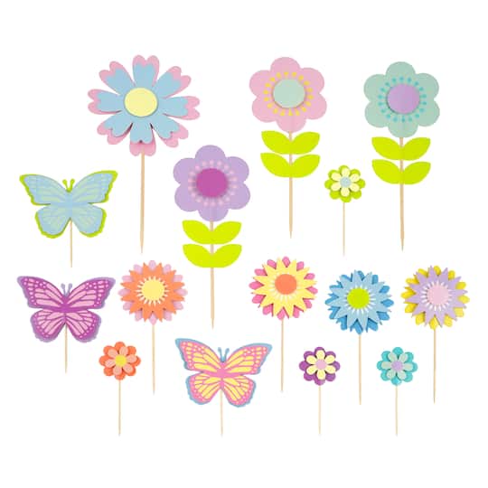 Flowers &#x26; Butterflies Cake Toper Set by Celebrate It&#xAE;